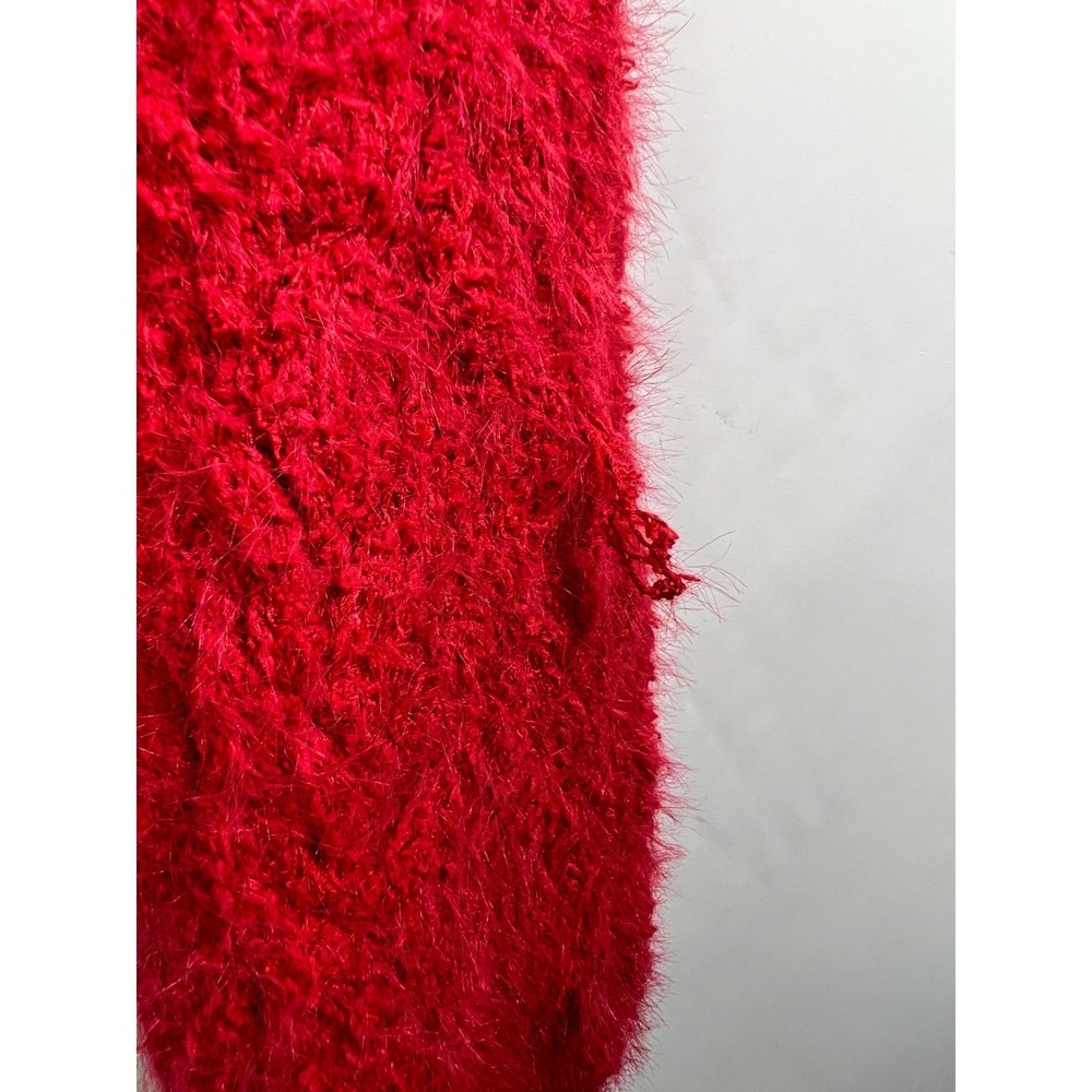 POL Womens Red Eyelash Knit Fuzzy Hoodie Floral Trim Oversized Sweater YST752 M - Picture 5 of 10